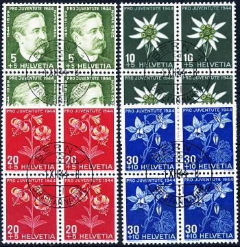 Stamps: J109-J112 - 1944 Portrait of Numa Droz and pictures of alpine flowers