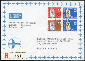 Francobolli: RF57.11 b. -  5 luglio 1957 Zurigo-Calcutta-Hong Kong-Tokyo