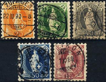 Stamps: 66B-71B - 1888-1889 Standing Helvetia, white paper, 11 teeth, KZ A