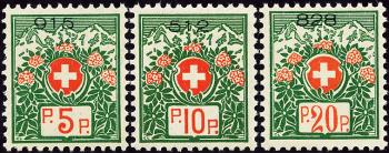 Thumb-1: PF11A-PF13A - 1927, Schweizer Wappen und Alpenrosen, weisses Papier