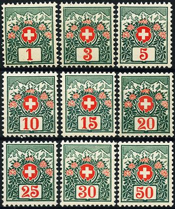 Thumb-1: NP29-NP37 - 1910, Swiss coat of arms and alpine roses