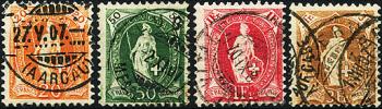 Stamps: 86C-92C - 1907 Standing Helvetia, white paper, 14 teeth, WZ