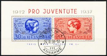 Timbres: J83I-J84I - 1937 Bloc anniversaire 25 ans de timbres Pro Juventute