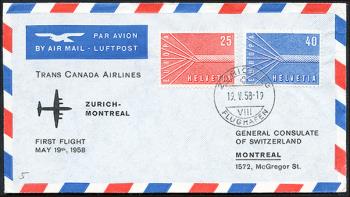 Briefmarken: RF58.8 a. - 19. Mai 1958 Montreal-London-Paris-Zürich TC