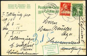 Stamps: 126I - 1914 Tell bust portrait, chamois fiber paper