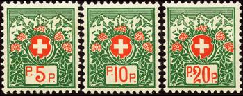Stamps: PF11B-PF13B - 1927 Free postage, Swiss coat of arms with alpine roses