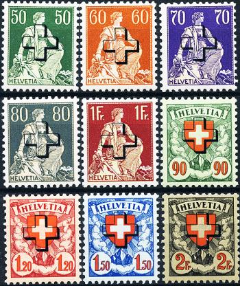 Briefmarken: BV37-BV45 - 1938 Helvetia mit Schwert und Wappenmuster