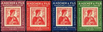 Briefmarken: KO3a-KO3d - 1909 Wertzeichen auf Kocher-Reklameetiketten
