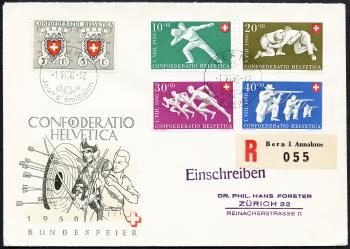 Stamps: B46-B50 - 1950 100 years of Swiss Post and sports illustrations