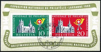 Timbres: W35 - 1955 bloc commémoratif pour le nat. Exposition de timbres à Lausanne, ET italien