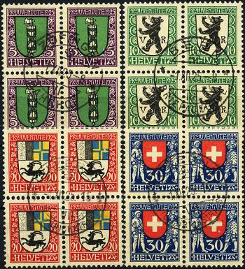 Stamps: J33-J36 - 1925 Cantonal and Swiss coat of arms