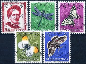 Stamps: J138-J142 - 1951 Pro Juventute, portrait of J. Spyris and pictures of insects, ET German