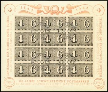 Briefmarken: W16 - 1943 Luxusblatt 100 Jahre Schweizerische Postmarken