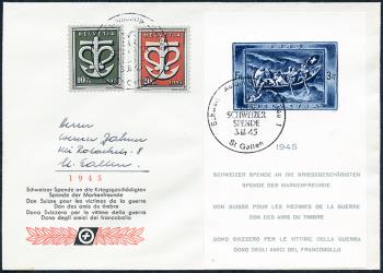 Timbres: W21 - 1945 Bloc de dons et timbres spéciaux Don de guerre suisse