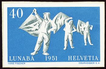 Thumb-1: W32A - 1951, Valore individuale dal blocco commemorativo per la nat. Mostra di francobolli a Lucerna