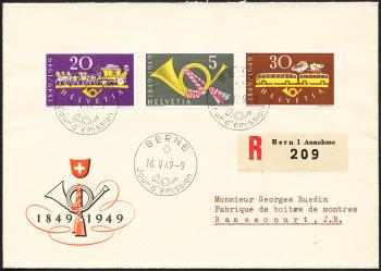 Timbres: 291-293 - 1949 100 ans La Poste Suisse