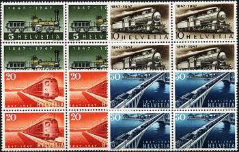 Francobolli: 277-280 - 1947 100 anni di ferrovie svizzere