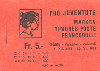 Timbres: JMH4 - 1955 Pro Juventute, rouge foncé
