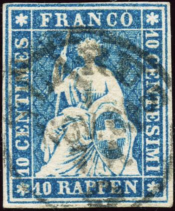 Francobolli: 23G - 1859 Stampa di Berna, 4° periodo di stampa, carta di Zurigo