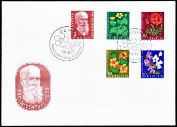 Stamps: J178-J182 - 1959 Portrait of Karl Hilty and flowers
