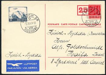 Briefmarken: RF49.8 a. - 5. April 1949 Lydda - Zürich
