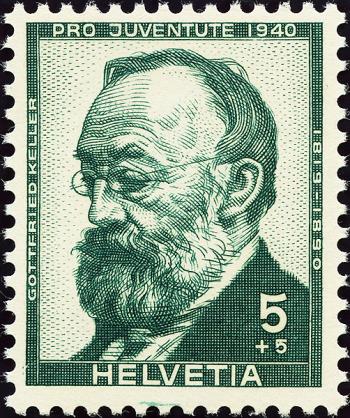 Briefmarken: J93.1.09 - 1940 Bildnis Gottfried Keller