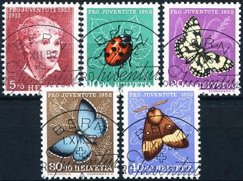 Briefmarken: J143-J147 - 1952 Pro Juventute, Knabenbild und Insektenbilder