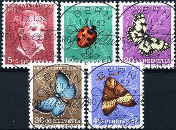 Stamps: J143-J147 - 1952 Pro Juventute, boy picture and insect pictures