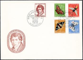 Stamps: J158-J162 - 1955 Portrait of Charles Pictet-de Rochements and images of insects