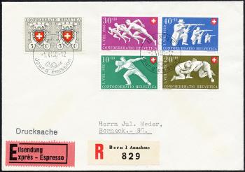 Francobolli: B46-B50 - 1950 100 anni di Posta Svizzera e illustrazioni sportive
