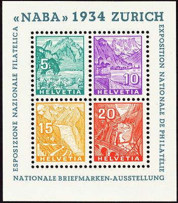 Timbres: W1 - 1934 Bloc feuillet pour l'exposition nationale de timbres à Zurich