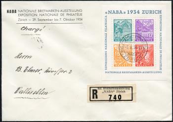 Timbres: W1 - 1934 Bloc commémoratif pour l'Exposition nationale du timbre de Zurich