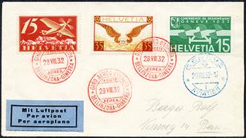 Stamps: SF32.9b - 21./29.August 1932 European sightseeing flight Geneva - Bellinzona - Geneva