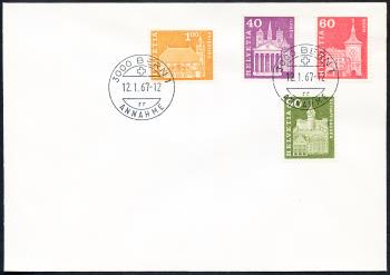 Briefmarken: 362L,364L,368L-369L - 1967 Postgeschichtliche Motive und Baudenkmäler, Leuchtstoffpapier violette Faserung