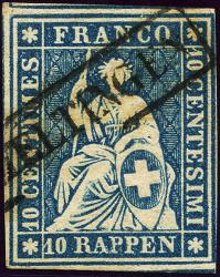 Timbres: 23G - 1859 Estampe de Berne, 4e période d'impression, papier de Zurich
