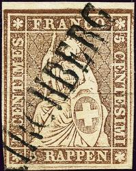 Thumb-1: 22D - 1857, Estampe de Berne, 3e période d'impression, papier de Zurich