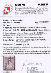 Thumb-3: 22D - 1857, Estampe de Berne, 3e période d'impression, papier de Zurich