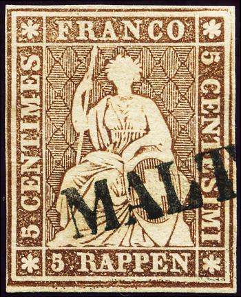 Timbres: 22D - 1857 Estampe de Berne, 3e période d'impression, papier de Zurich