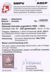 Thumb-3: 22D - 1857, Stampa di Berna, 3a tiratura, carta di Zurigo