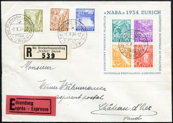 Timbres: W1, 194,199-200 - 1934 Bloc commémoratif pour l'Exposition nationale du timbre de Zurich