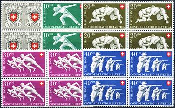 Timbres: B46-B50 - 1950 100 ans de La Poste Suisse et d'illustrations sportives