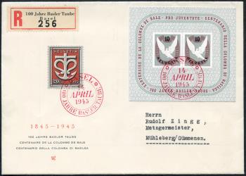 Thumb-1: W23 - 1945, Jubiläumsblock 100 Jahre Basler Taube