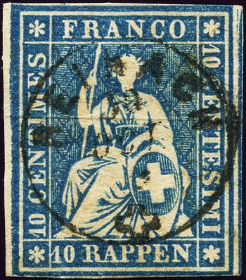 Francobolli: 23G - 1859 Stampa di Berna, 4° periodo di stampa, carta di Zurigo