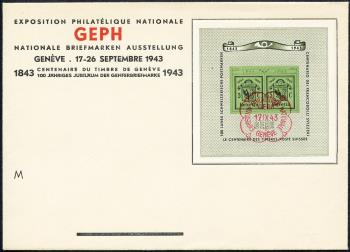 Stamps: W18 - 1943 Souvenir sheet for the National Stamp Exhibition in Geneva