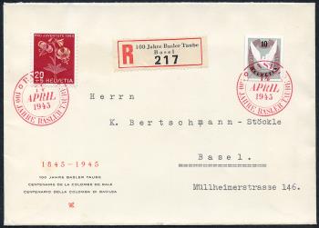 Francobolli: W22 - 1945 Valore individuale dal blocco giubilare 100 anni Basler Taube