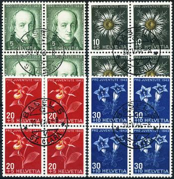 Stamps: j105-j108 - 1943 Portrait of Emmanuel V. Fellenbergs and alpine flowers