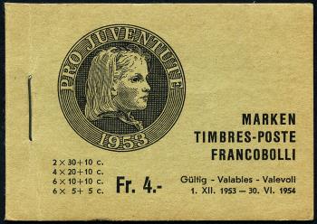 Stamps: JMH2a - 1953 Pro Juventute, olive green "French text inside"