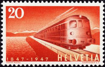 Timbres: 279.2.02 - 1947 100 ans de chemins de fer suisses
