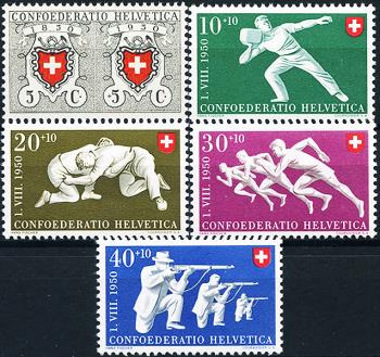 Timbres: B46-B50 - 1950 100 ans de La Poste Suisse et d'illustrations sportives