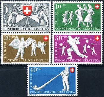 Stamps: B51-B55 - 1951 Zurich 600 years in Confederation and folk games